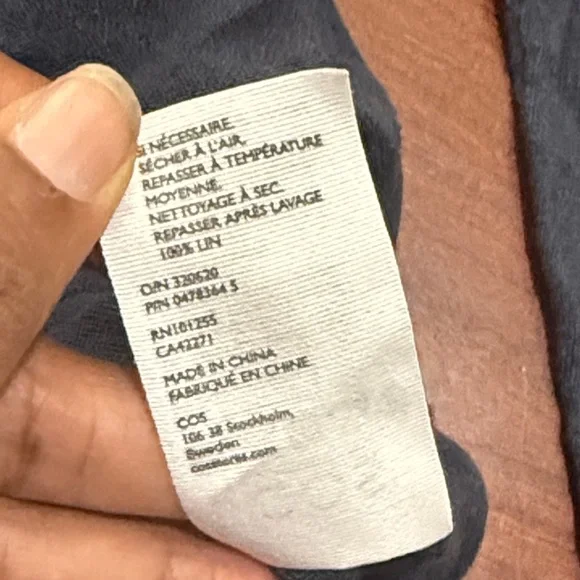 COS 💯 linen Lagenlook natural fiber Deep Blue Long Sleeve Tee sweater - Picture 2 of 6